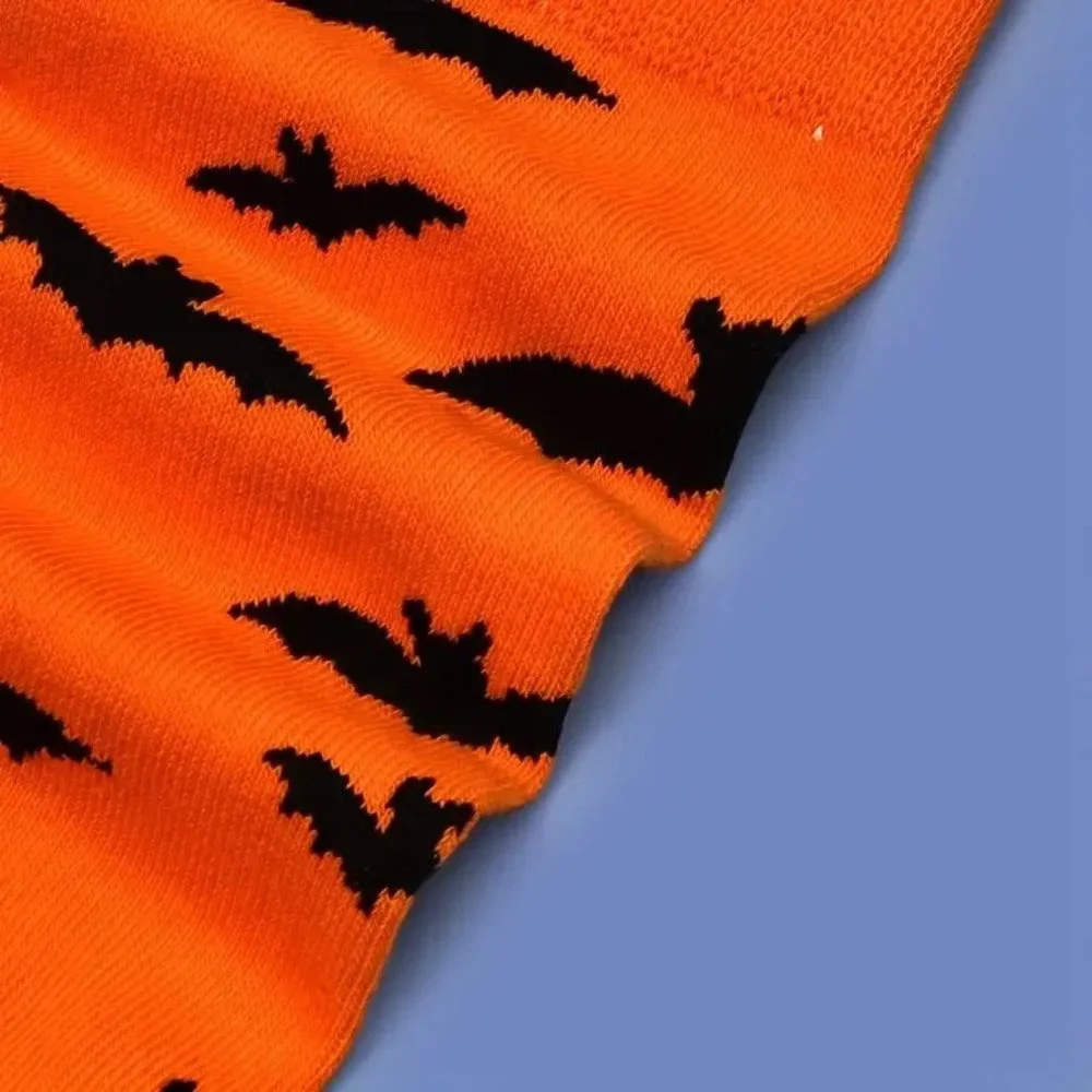 Bat Socks Orange Crew Length Unisex Halloween Goth